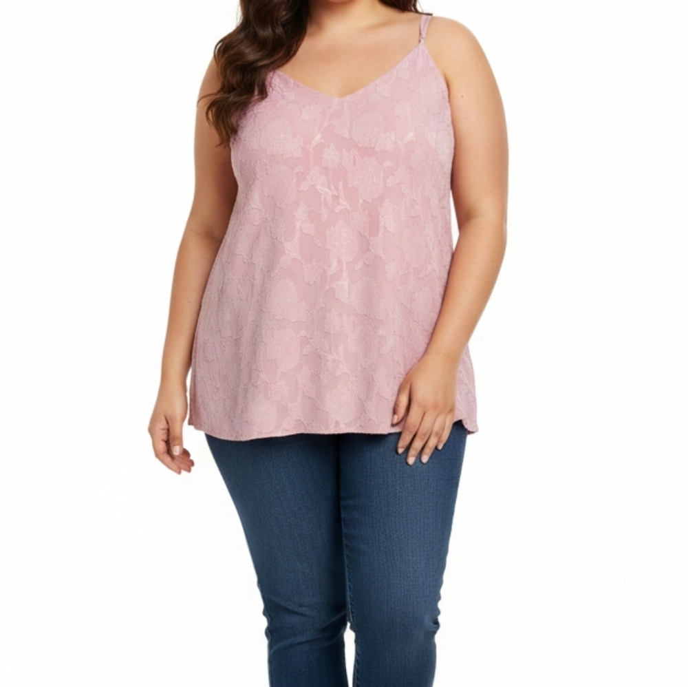 Addition Elle Textured Blush Floral Camisole Womens 3X‎ Flowy Romantic Feminine